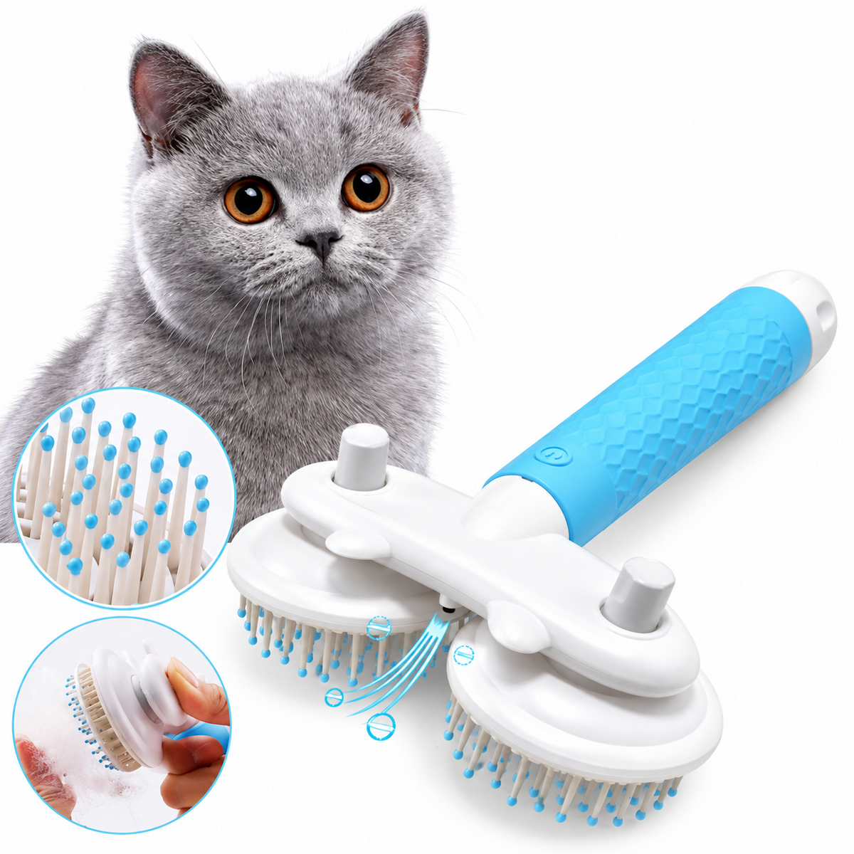 Electric Self-Cleaning Cat Grooming Brush with Hair Removal Comb