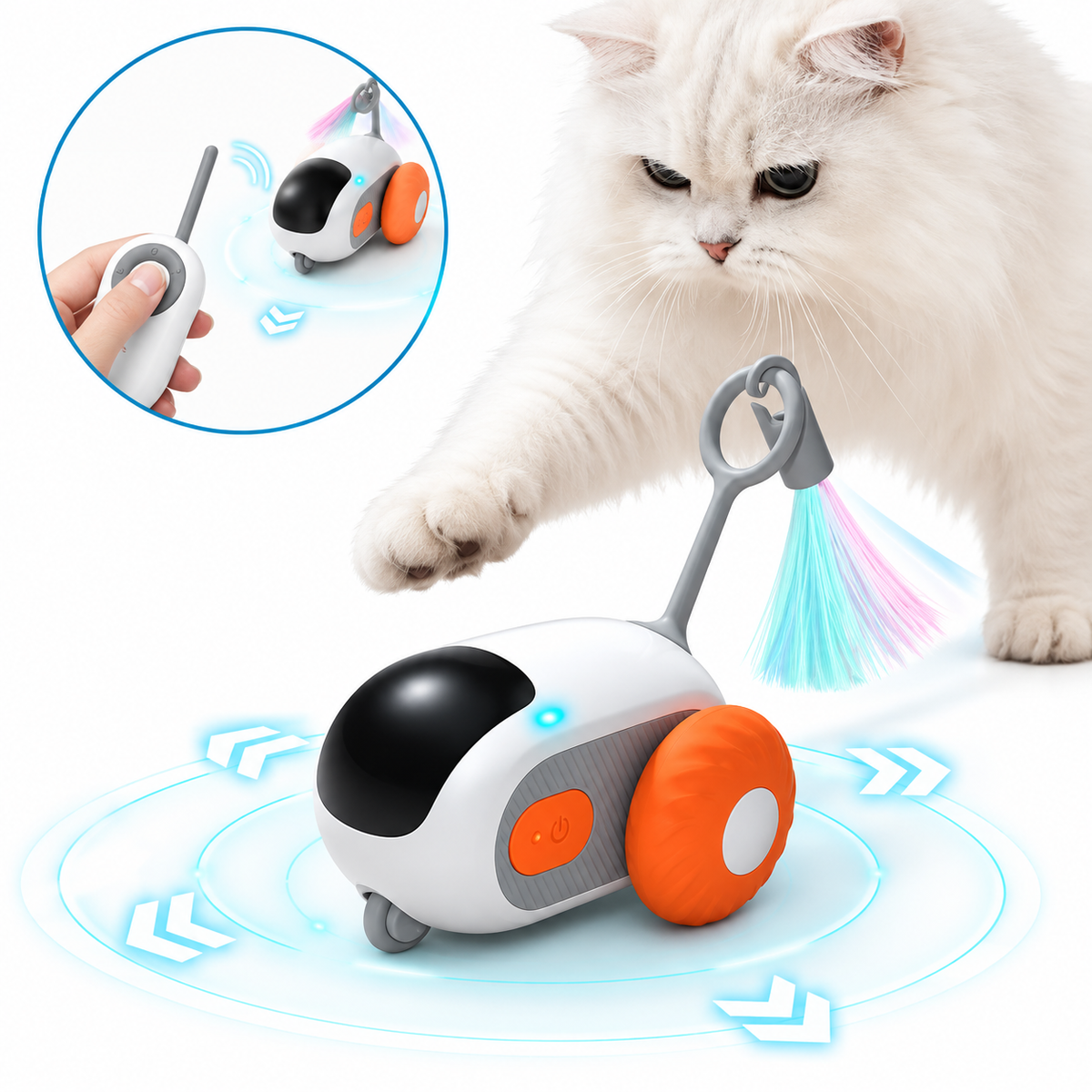 Remote Control Interactive Cat Toy with Feather Teaser