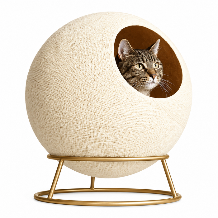 Modern Elevated Round Cat Cave Bed with Metal Stand